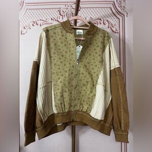Floral Patterned Bomber Jacket in Mocha and Cream
